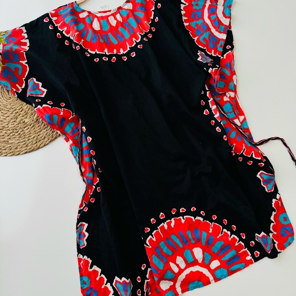 TRINA TURK | GUC Black & Multi Colored Beach Coverup Deep‎ V w/ Tie Back Size S - Picture 7 of 8